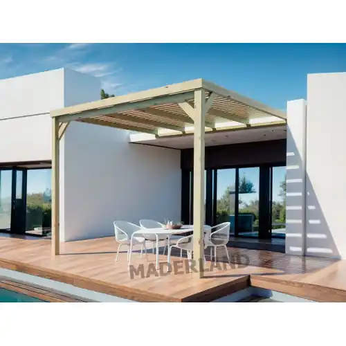 Satisfait Ou Remboursé Pergola en bois adossée semi-couverte – modèle MONTPELLIER – 600 x 300 cm – Maderland