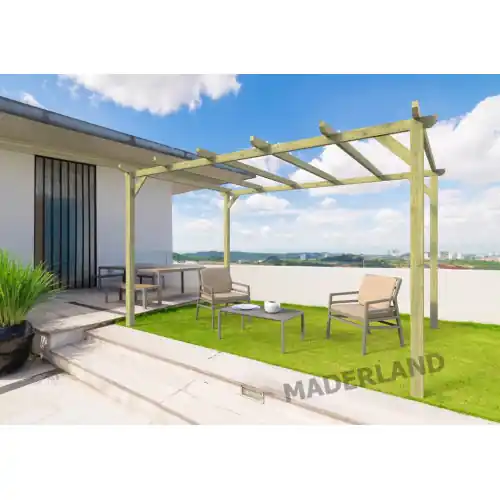Meilleure Vente Pergola en bois autoportante – modèle BARCELONA – 420 x 300 cm – Maderland