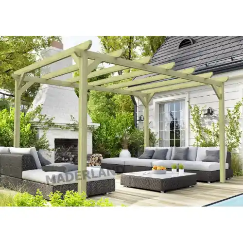 Haute Qualité Pergola en bois autoportante – modèle CAMBADOS – 420 x 300 cm – Maderland