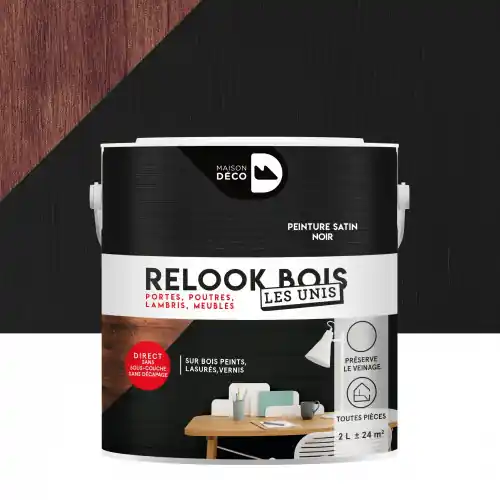Promotion Lasure intérieurepoutre et lambris Relook bois MAISON DECO, noir satiné, 2 l - MAISON DECO