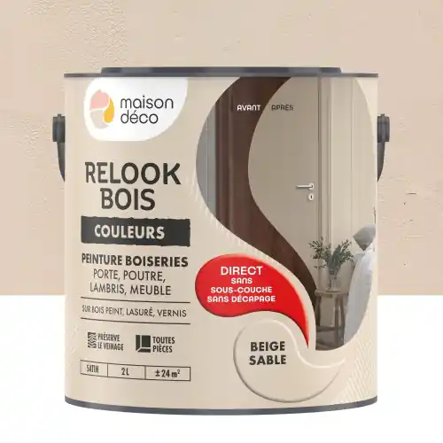 Vente Flash Peinture Relook bois MAISON DECO, beige sable satine, 2 l – MAISON DECO