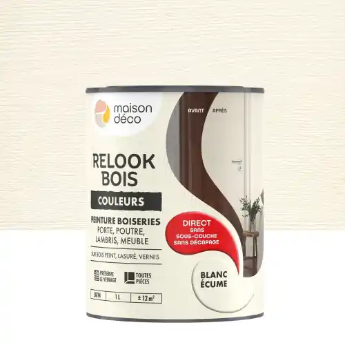 Peinture Relook bois MAISON DECO, blanc ecume satine, 1 l – MAISON DECO Must-Have