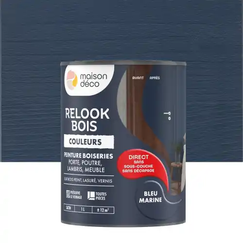Peinture Relook bois MAISON DECO, bleu marine satine, 1 l – MAISON DECO Soldes