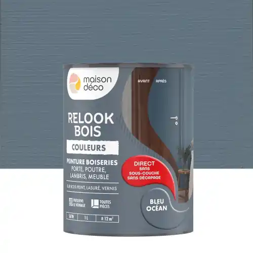 Commander Maintenant Peinture Relook bois MAISON DECO, bleu ocean satine, 1 l – MAISON DECO