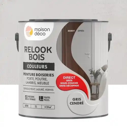 Prix Cassé Peinture Relook bois MAISON DECO, gris cendre satine, 2 l – MAISON DECO
