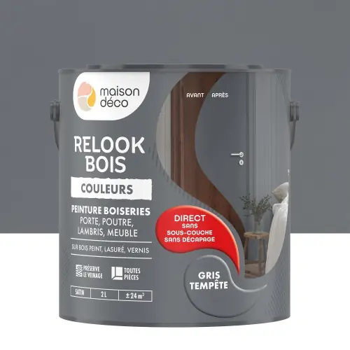 Usine Directe Peinture Relook bois MAISON DECO, gris tempete satine, 2 l – MAISON DECO