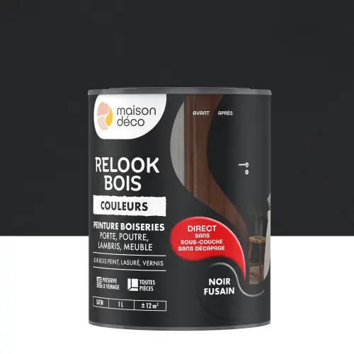 Affaire À Saisir Peinture Relook bois MAISON DECO, noir fusain satine, 1 l – MAISON DECO