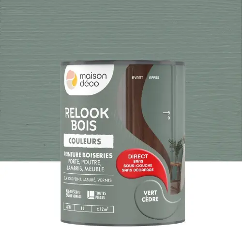 Acheter En Ligne Peinture Relook bois MAISON DECO, vert cedre satine, 1 l – MAISON DECO