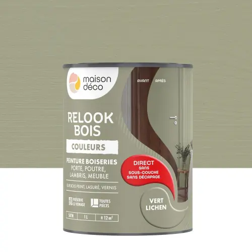 Dernière Chance Peinture Relook bois MAISON DECO, vert lichen satine, 1 l - MAISON DECO