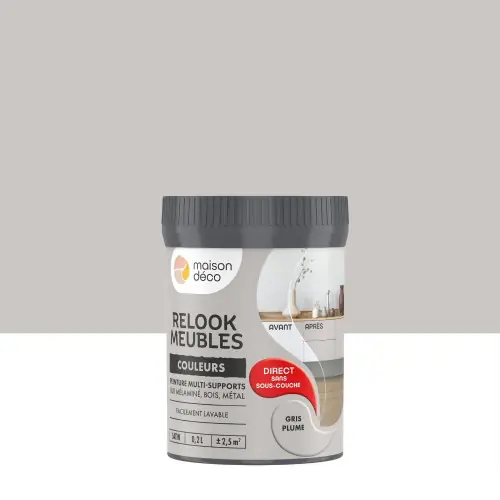 Promotion Saisonnière Peinture Relook meuble MAISON DECO gris plume satine 200 ml – MAISON DECO