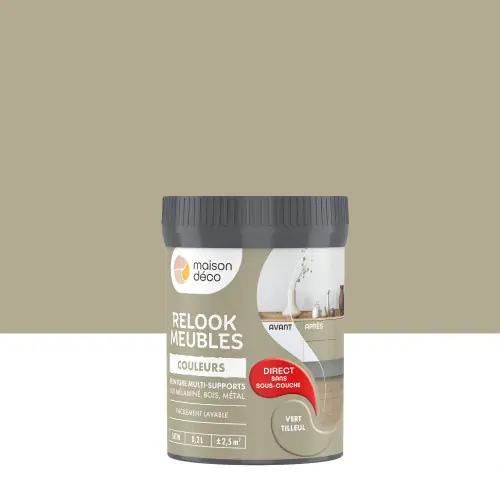 Promotion Saisonnière Peinture Relook meuble MAISON DECO vert tilleul satine 200 ml – MAISON DECO