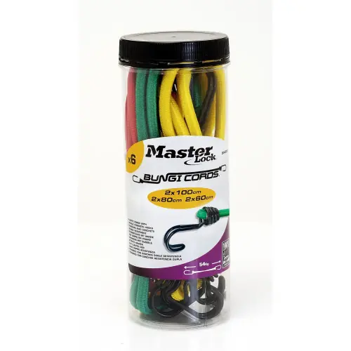 Achat Immédiat Lot de 6 sandows crochet métal MASTERLOCK, Diam.8 mm x L.1 m x l.8 mm - MASTER LOCK