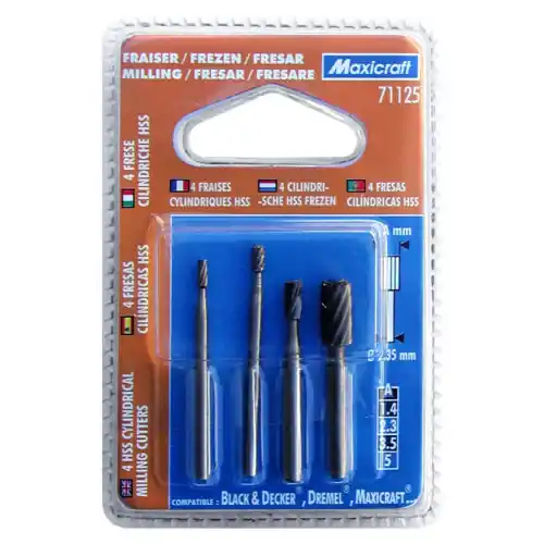 4 fraises HSS cylindriques 1,4 à 5,0 mm – MAXICRAFT Commander Maintenant