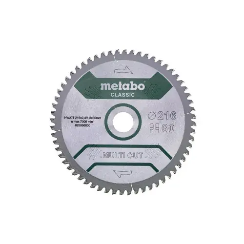Lame de scie circ. Classic « MultiCut » HW/CT 216×30,60 FZ/TZ -5° – Metabo Nouveauté