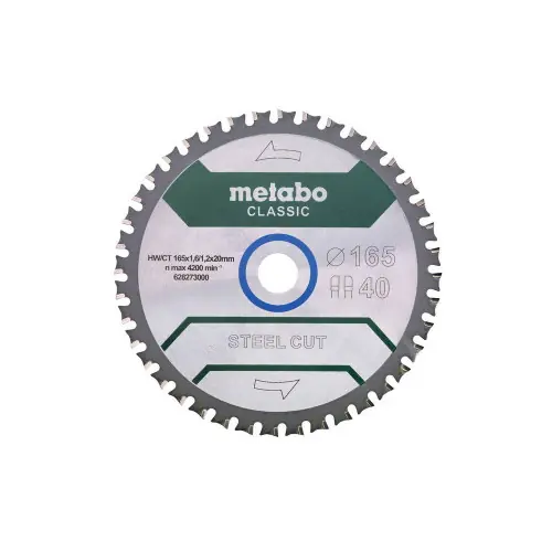 Lame de scie circ. Classic "Steel Cut" HW/CT 165x20, 40 FZFA/FZFA 4° - Metabo Certifié
