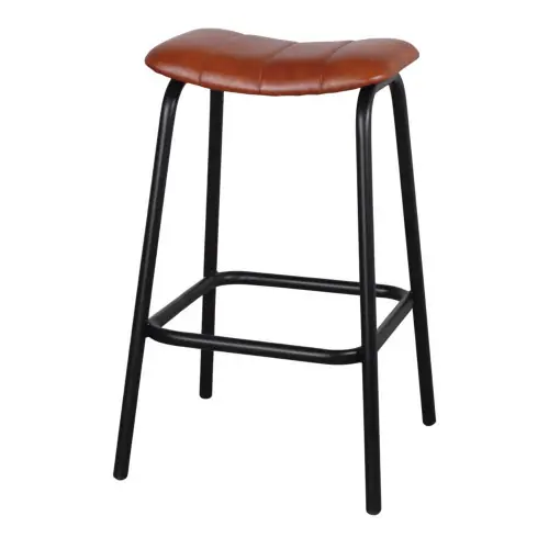Tabouret avec un style industriel, structure en tubes d’acier finition noir et assise en cuir - modèle 074 - marron - MWlab Vente Flash
