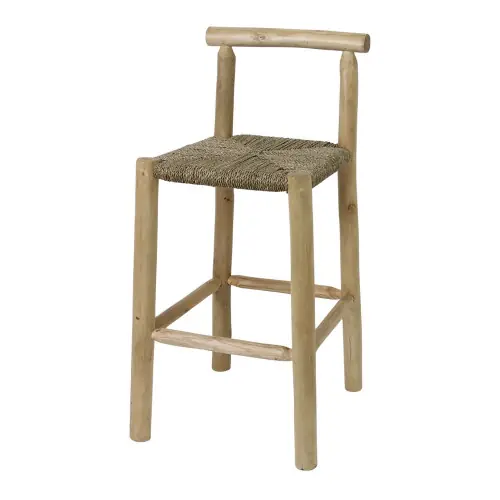 Commander Maintenant Tabouret haut en bois et en fibres naturelles avec un style méditerranéen - modèle 079 - naturel - MWlab