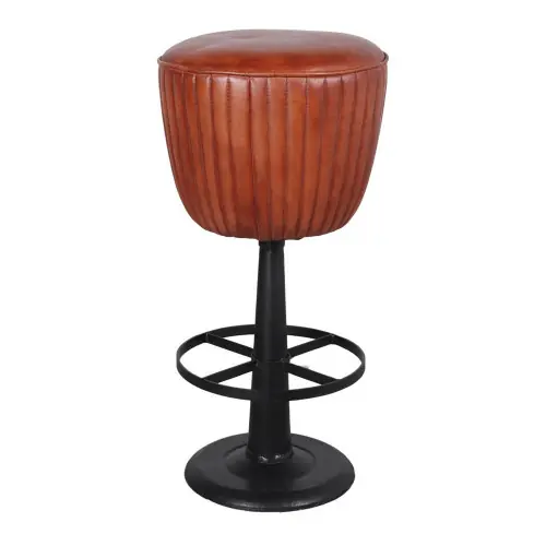 Tabouret haut en métal et en cuir avec un style vintage industriel - modèle 073 - marron - MWlab Bon Plan