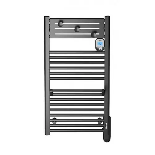 Sèche-serviettes électrique à inertie fluide – Actibain 500 W – tubes ronds – thermostat électronique – noir – Noirot Vente Directe
