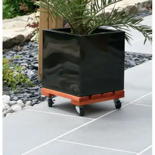 Support à roulettes bois carré "Flora Roll Lasure"- 30 x 30 cm - NORTENE Haute Qualité