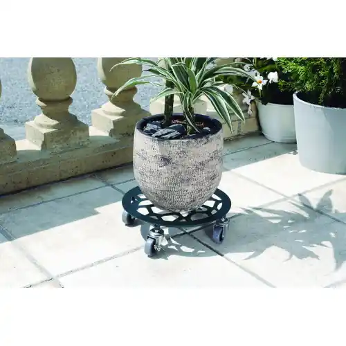 Support à roulettes décoratif ardoise Ø 30 cm - hauteur 8,5 cm - pour pot de fleurs - NORTENE Dernier Modèle