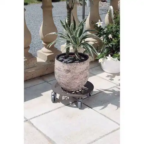 Support à roulettes décoratif brun Ø 30 cm - hauteur 8,5 cm - pour pot de fleurs - NORTENE Jusqu'à Épuisement Des Stocks
