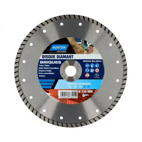 Disque diamant courant segmenté pour brique NORTON, Diam.230 mm – NORTON Jusqu&rsquo;à Épuisement Des Stocks