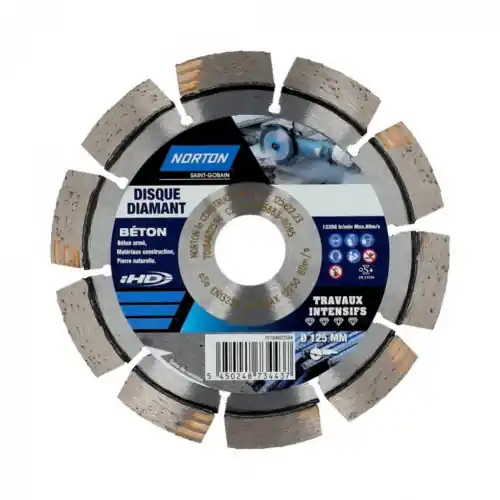 Disque diamant intensif segmenté pour matériaux de construction NORTON,Diam125mm – NORTON Commander Vite