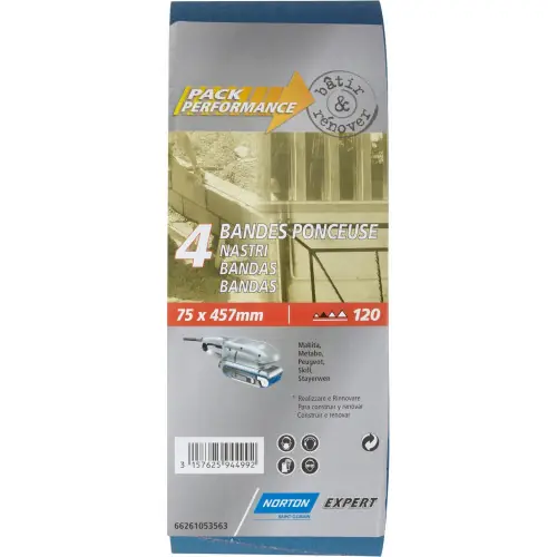 Vente Flash Lot de 4 bandes abrasives NORTON, 75 x 457 mm, grains 120 – NORTON