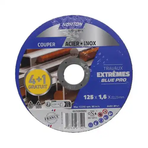 Soldes Lot de 4+1 disques acier/inox NORTON 125×1,6 – NORTON