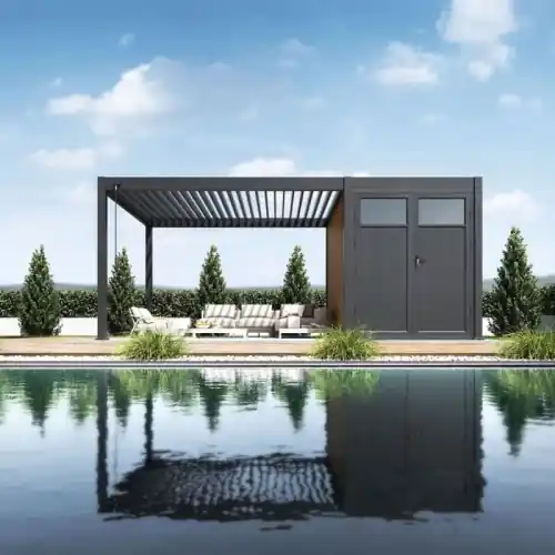 Super Prix Abri de jardin pour pergola bioclimatique autoportée 3 m – aluminium et bois composite – Ombréa