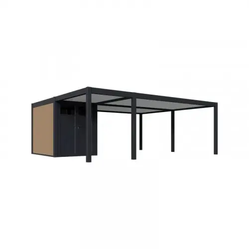 Carport double 6 x 7 m anthracite – avec annexe de stockage – Ombréa Petit Prix