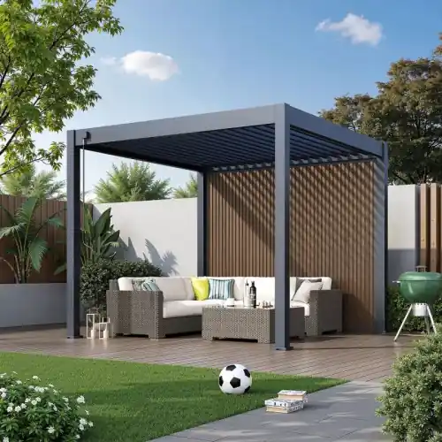 Panneau brise-vue composite 3 m - lames verticales effet teck - Ombréa Vente Directe
