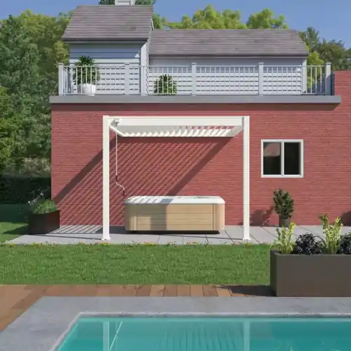 Pergola adossée 3 x 3 m à lames orientables - aluminium blanc - toiture étanche avec drainage intégré - Ombréa Jusqu'à Épuisement Des Stocks