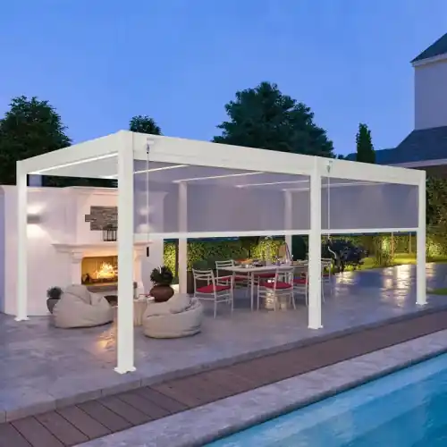 Produit De Marque Pergola autoportante 6 x 4 m avec 2 stores de 3 m – aluminium blanc – toiture bioclimatique étanche – Ombréa