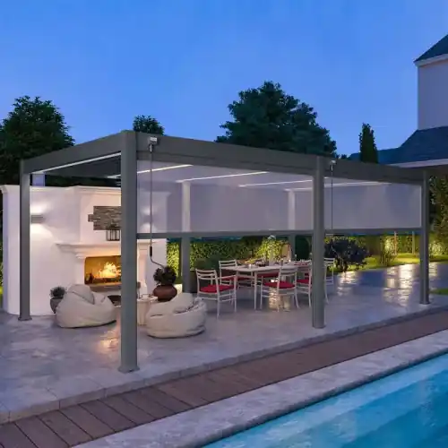 Pergola autoportante 6 x 4 m avec stores latéraux – aluminium anthracite – toiture bioclimatique 24 m² – Ombréa Prix Cassé