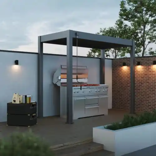 Pergola barbecue 3 x 1,5 m à lames orientables - aluminium - toit étanche avec drainage intégré - Ombréa Satisfait Ou Remboursé