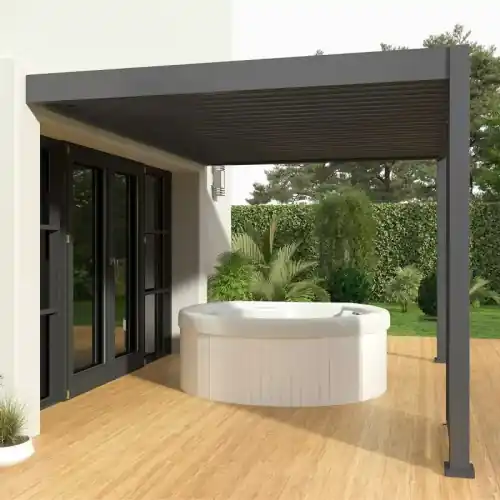 Pergola bioclimatique adossée 3 x 4 m à lames orientables - aluminium anthracite - surface 12 m² - Ombréa Soldes