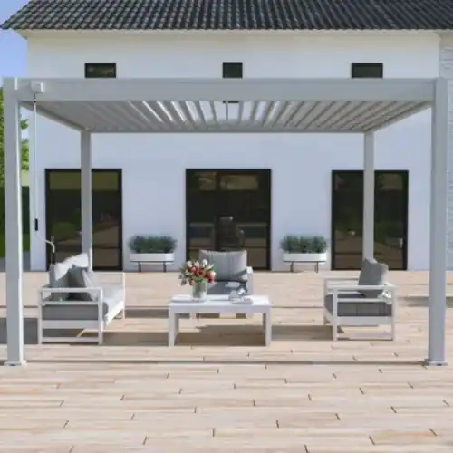 Must-Have Pergola bioclimatique autoportante 3 x 4 m à lames doubles orientables - aluminium - store latéral 4 m inclus - Ombréa