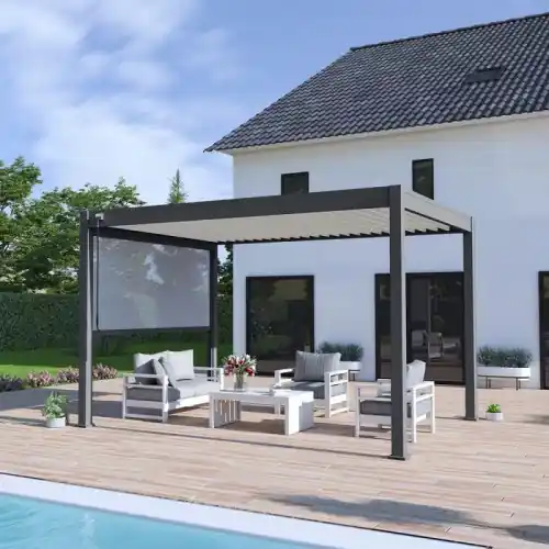 Super Prix Pergola bioclimatique autoportante 4 x 3 m à lames orientables – aluminium anthracite – store latéral intégré – Ombréa