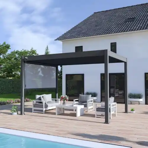 Marque Pergola bioclimatique autoportante 4 x 3 m à lames orientables - aluminium - stores latéraux intégrés - Ombréa