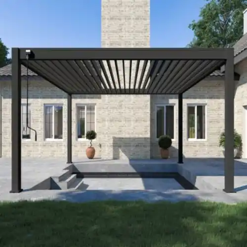 Pergola bioclimatique autoportante 4 x 4 m à lames doubles orientables - aluminium anthracite - store latéral 4 m inclus - Ombréa Produit De Marque