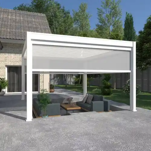 Super Prix Pergola bioclimatique autoportante 4 x 4 m à lames orientables – aluminium blanc – store latéral inclus – Ombréa