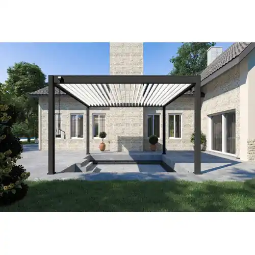 Pergola bioclimatique autoportante bicolore - 400 x 400 x H. 258 cm - Ombréa Certifié