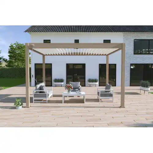 Offre Spéciale Pergola bioclimatique autoportante bois - 300 x 400 x H. 258 cm - Ombréa