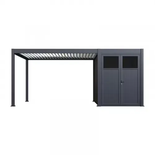 Usine Directe Pergola bioclimatique motorisée autoportante 3 x 4 m anthracite et blanc – avec abri 6 m² et kit LED – Ombréa