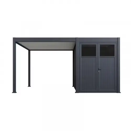 Pergola bioclimatique motorisée autoportante 3 x 4 m anthracite et blanc - avec abri 8 m² et kit LED - Ombréa Prix Cassé