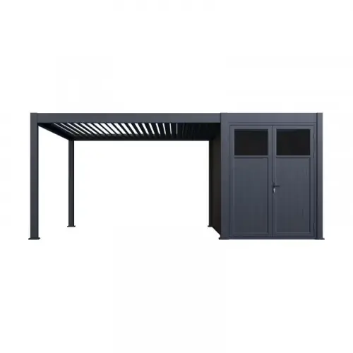 Quantité Limitée Pergola bioclimatique motorisée autoportante 4 x 4 m anthracite – avec abri 8 m² et kit LED – Ombréa