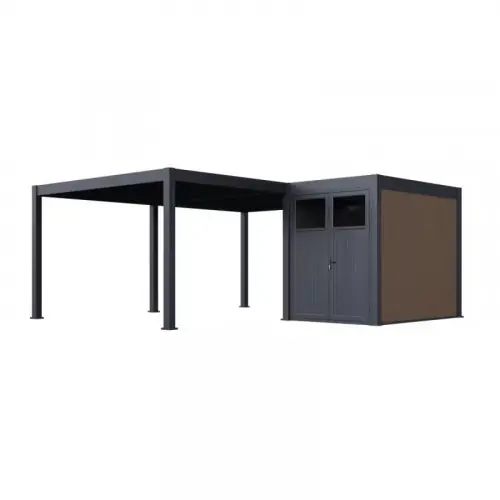 Pergola bioclimatique motorisée autoportante 4 x 6 m anthracite - avec abri 6 m² et kit LED - Ombréa Offre Spéciale