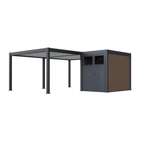 Pergola bioclimatique motorisée autoportante 4 x 6 m anthracite et blanc - avec abri 6 m² et kit LED - Ombréa Produit De Marque